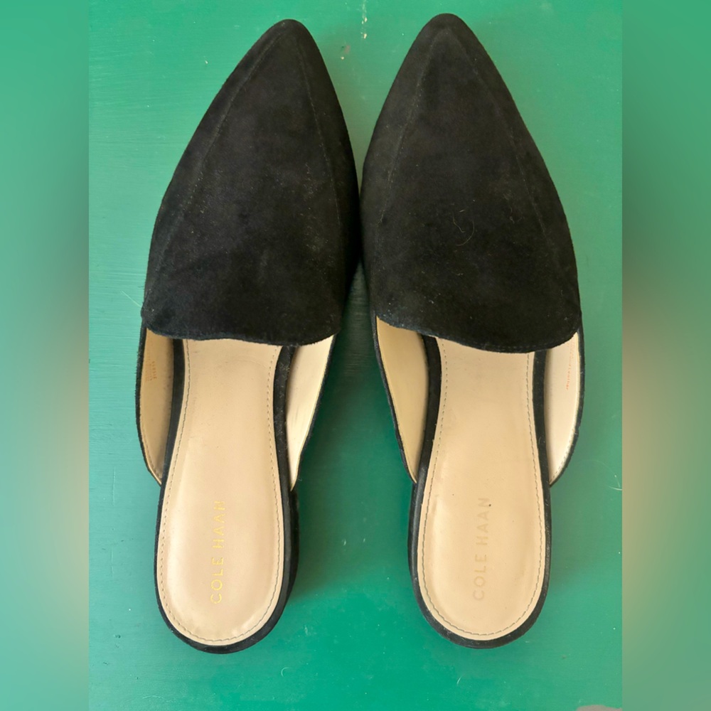 Cole Haan Piper mule black suede backless loafer flat, 9